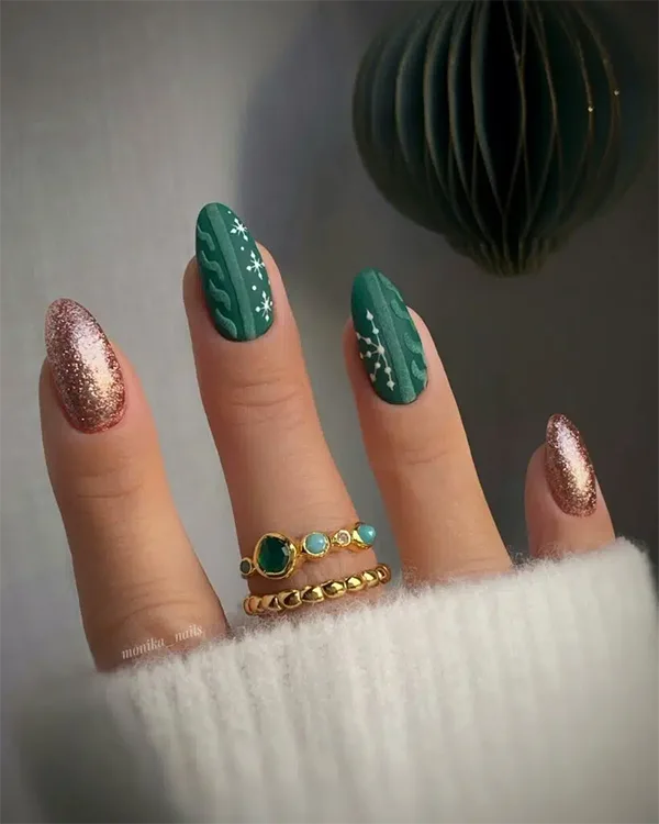 Green and Rose Gold Nails