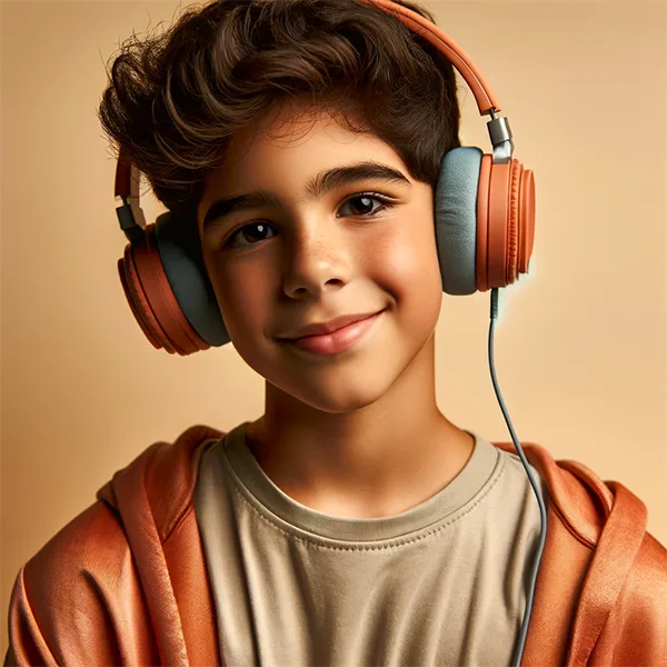  a boy wearing headphones in the Pantone Color of the Year 2024