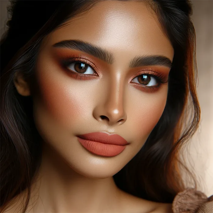 a woman with Apricot Crush hue lipstick