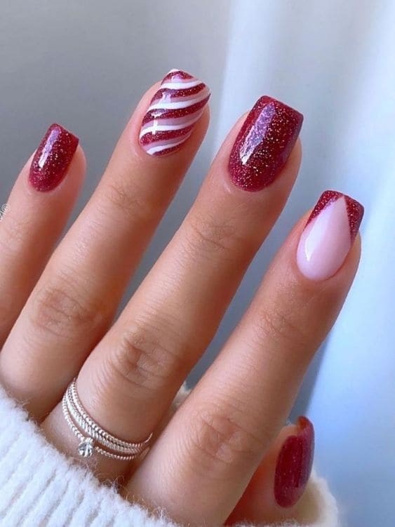 Christmas nails Sweet Candy Cane Tips