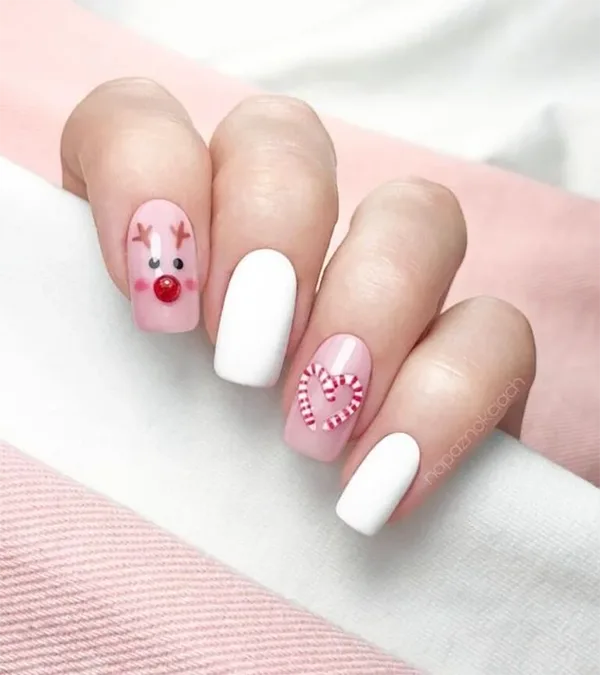 white and pink nail art ideas