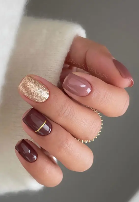 Chocolate and Gold Accents Valentine Day Nail Art