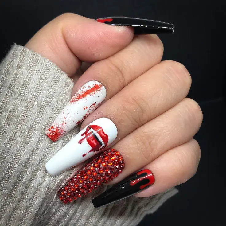 Vampire Bites & Blood Drips Halloween Nail Designs