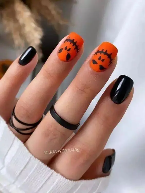 Pumpkin faces- Halloween Nail Designs