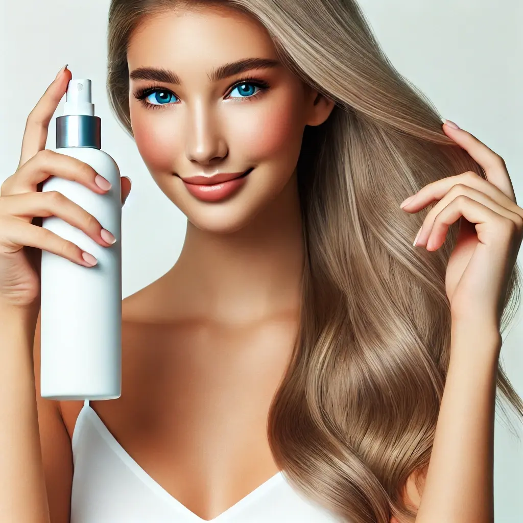 a woman using dry shampoo