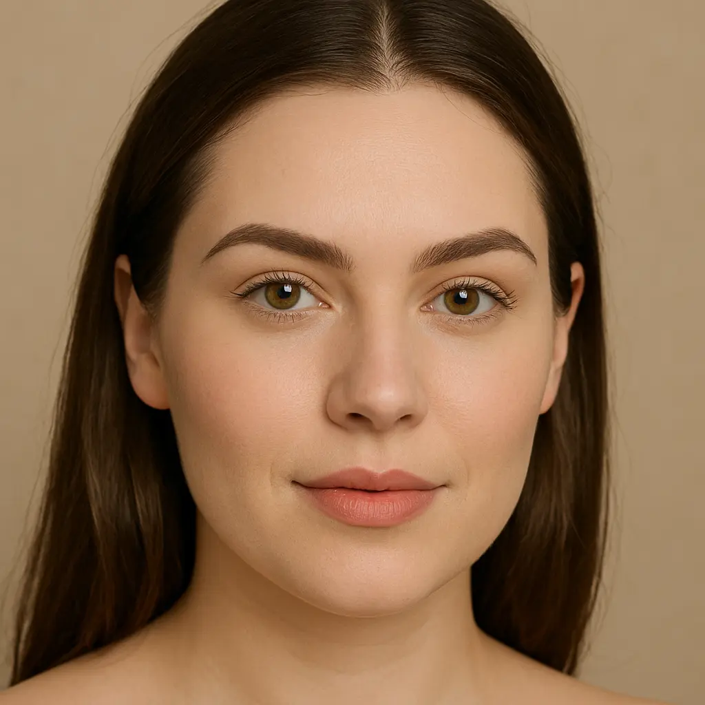 Heart-Shaped Face- Low rounded eyebrow arch balancing a wide forehead and narrow chin