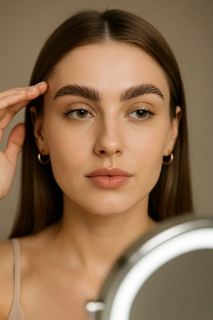 Soft laminated brows 2025 trend with sleek but flexible brushed-up finish
